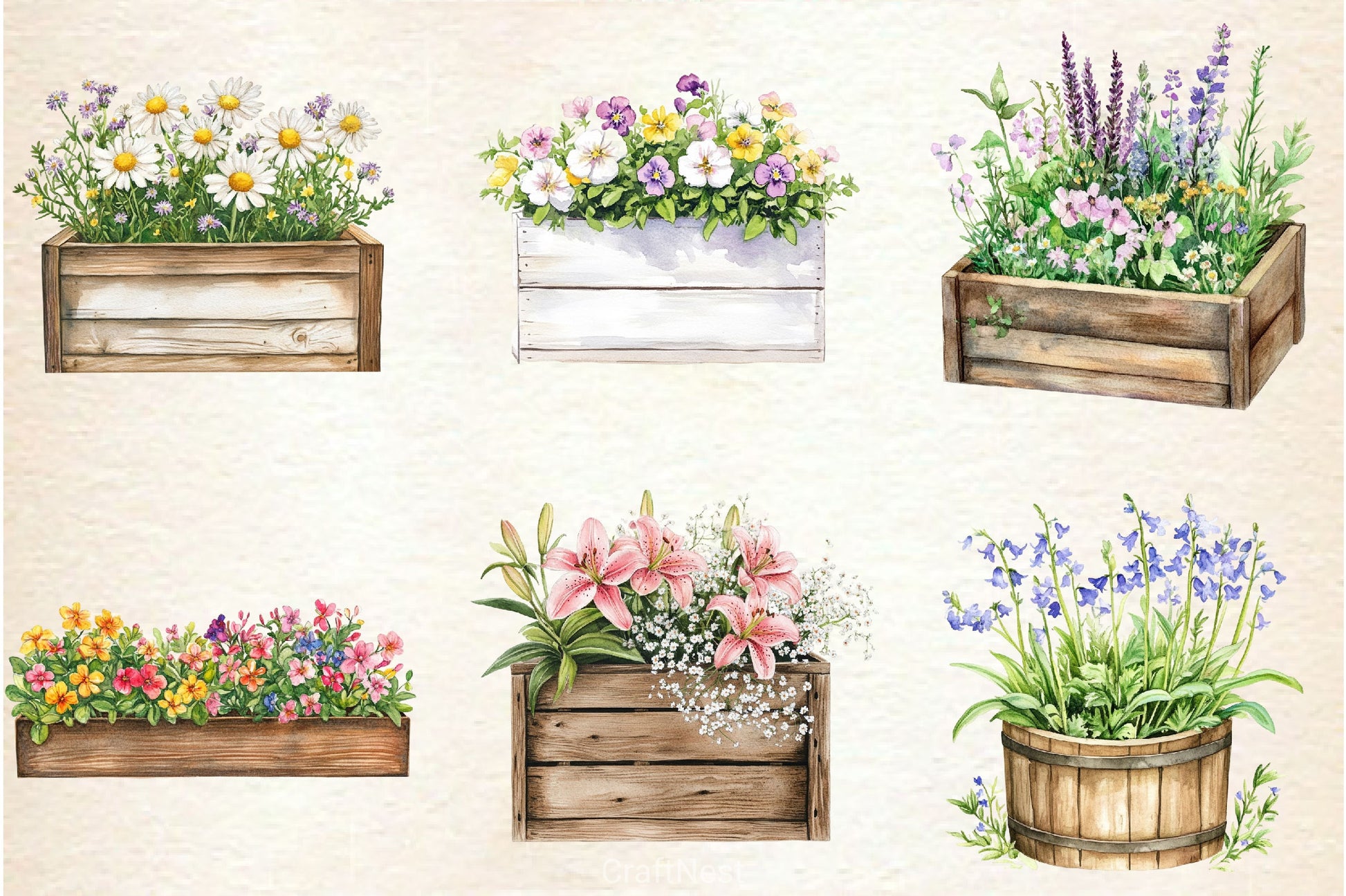 Spring Wooden Planters Box Clipart Bundle - CraftNest - Digital Crafting and Art