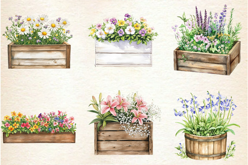 Spring Wooden Planters Box Clipart Bundle - CraftNest - Digital Crafting and Art