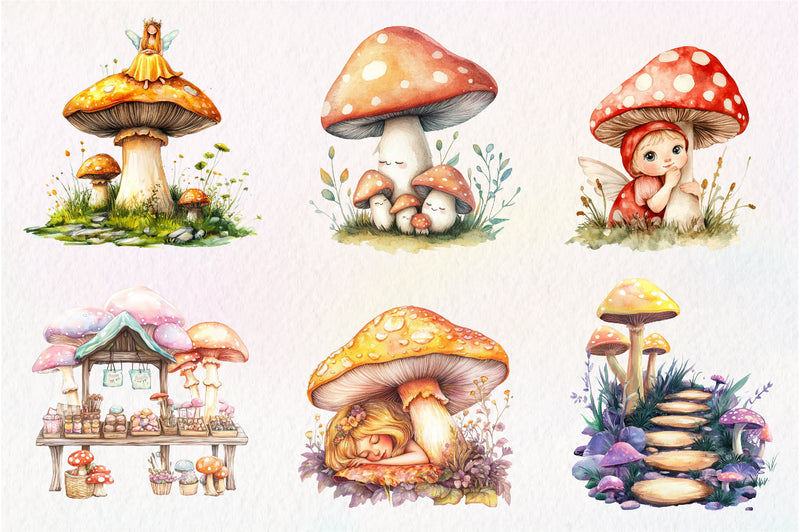 Cute Magic Fairy Mushroom Clipart Bundle - CraftNest - Digital Crafting and Art