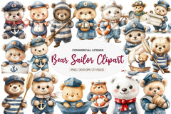 Bear Sailor Nautical Clipart Bundle - CraftNest - Digital Crafting and Art