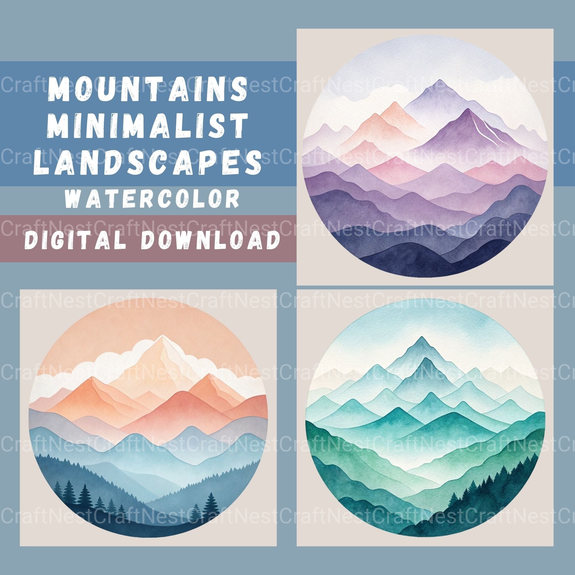 Mountain Landscape Minimalist Clipart Bundle - CraftNest - Digital Crafting and Art