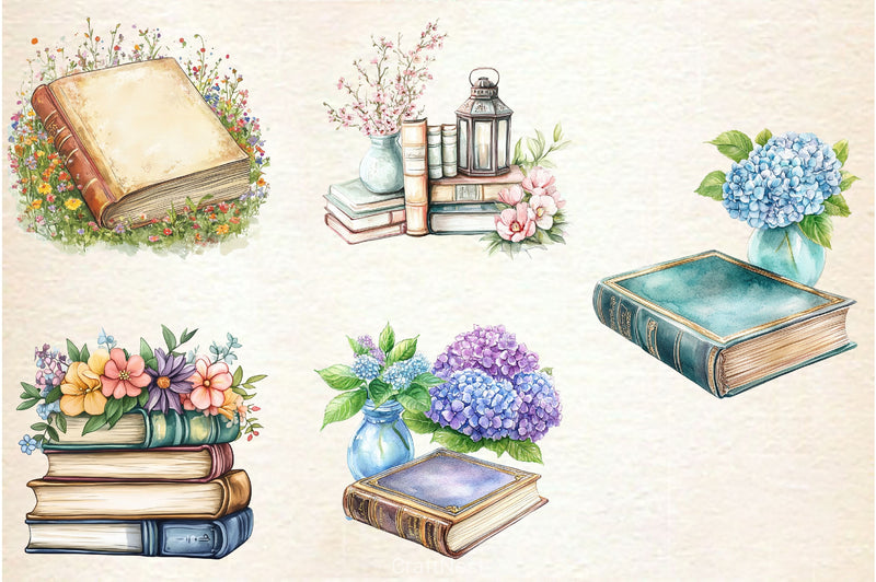 Old Books With Floral Clipart Bundle - CraftNest - Digital Crafting and Art