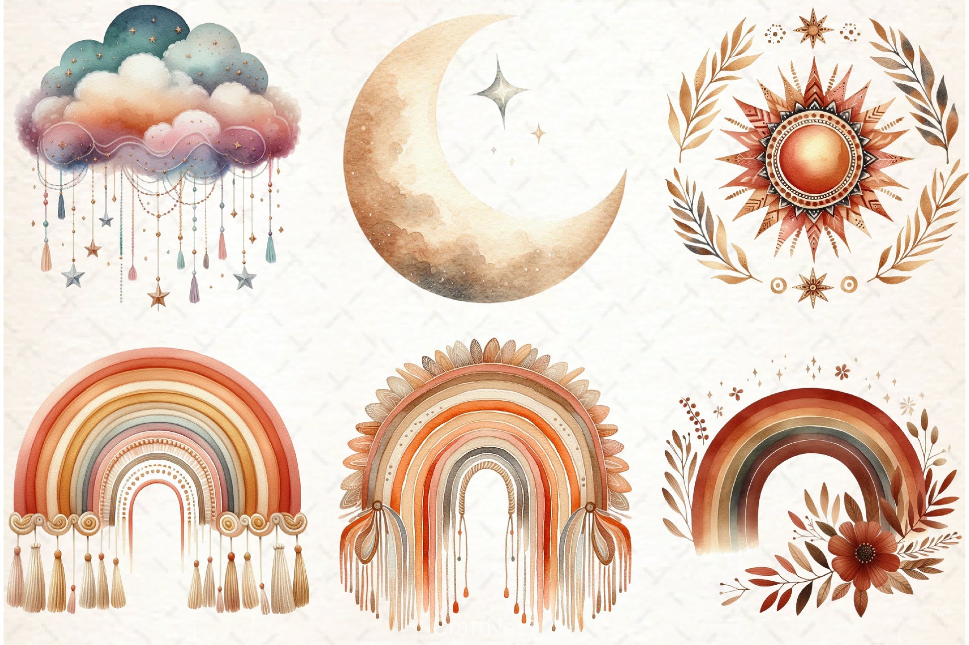 Boho Rainbow Clipart Bundle - CraftNest - Digital Crafting and Art