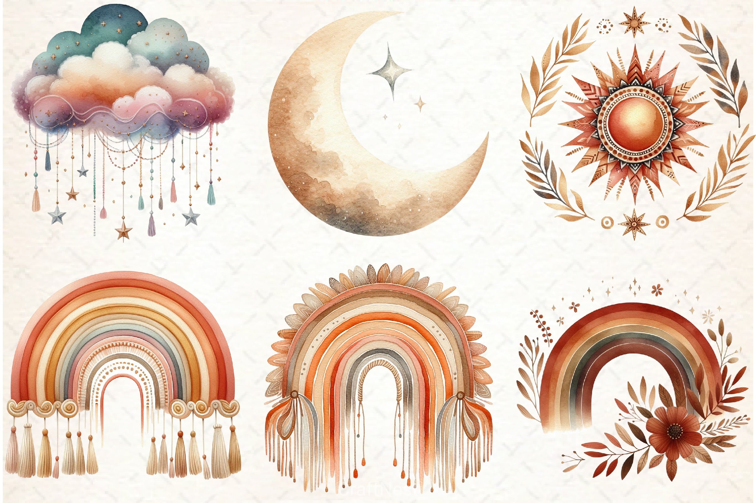 Boho Rainbow Clipart Bundle - CraftNest - Digital Crafting and Art