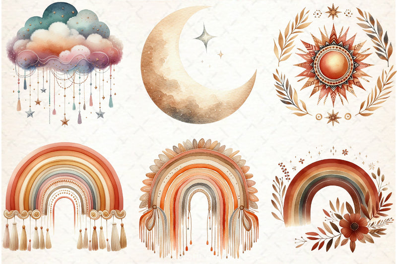 Boho Rainbow Clipart Bundle - CraftNest - Digital Crafting and Art