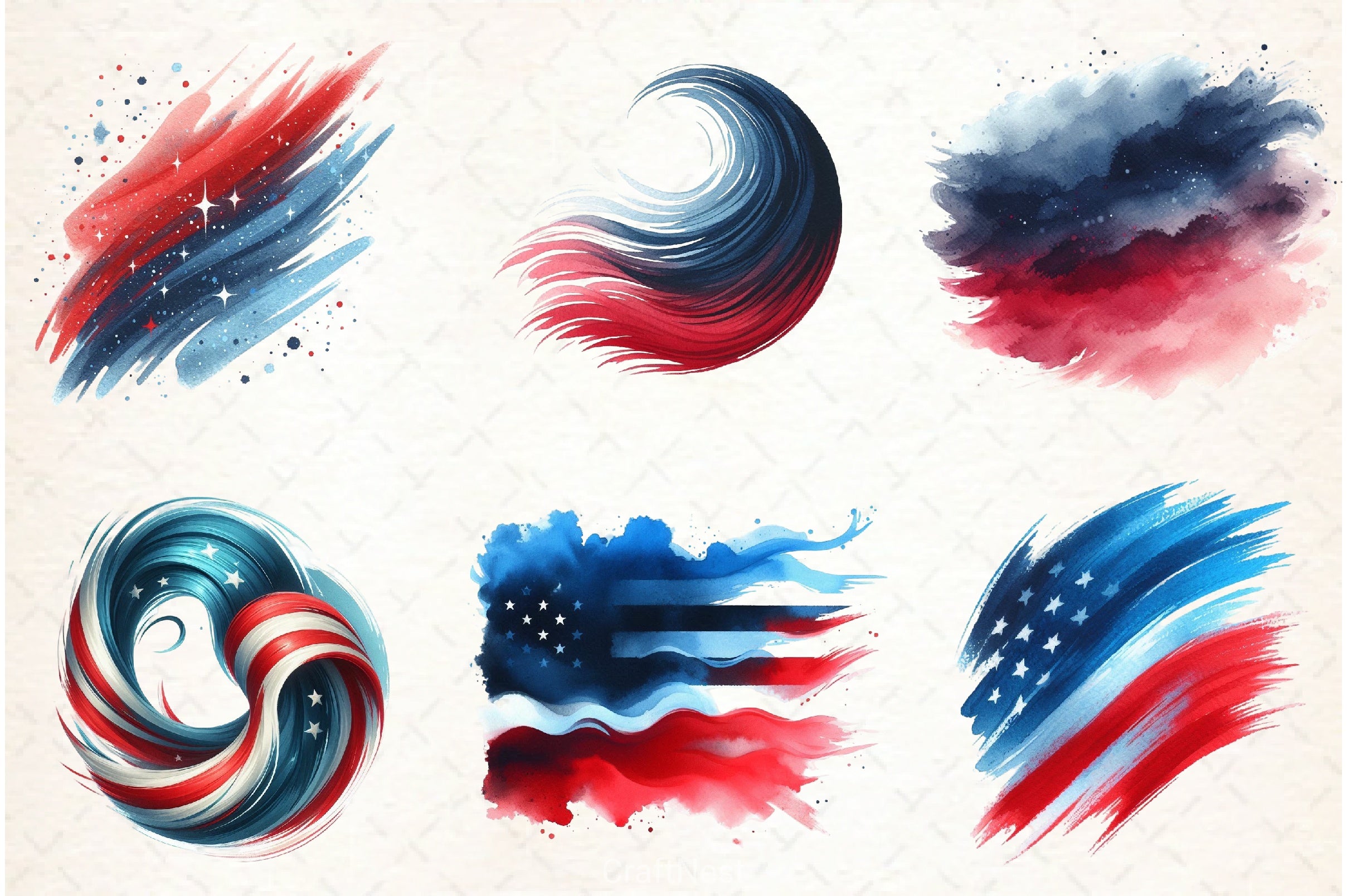4th of July Brushstroke Clipart Bundle - CraftNest - Digital Crafting and Art