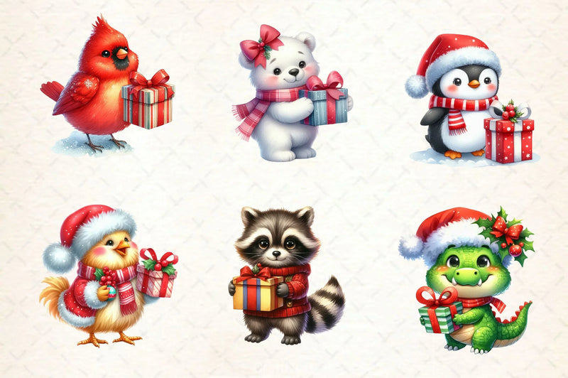 Cute Animals With Christmas Gifts Clipart Bundle - CraftNest - Digital Crafting and Art