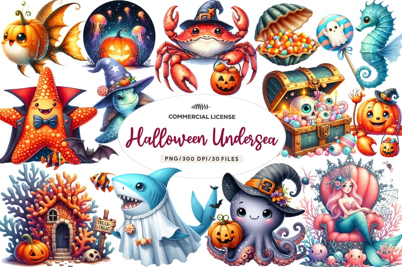 Cute Halloween Undersea Clipart Bundle - CraftNest - Digital Crafting and Art