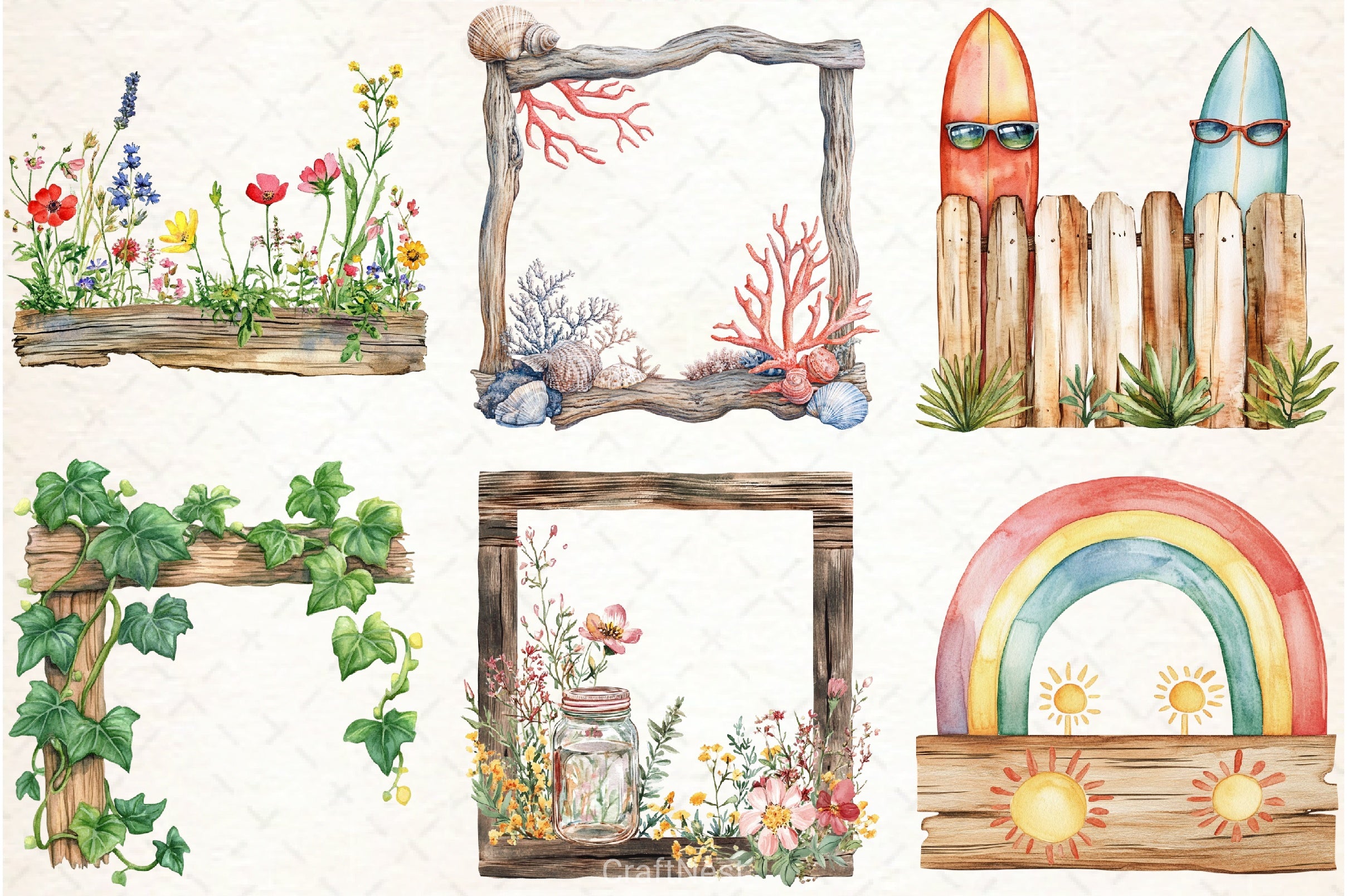 Summer Wood Border Clipart Bundle - CraftNest - Digital Crafting and Art