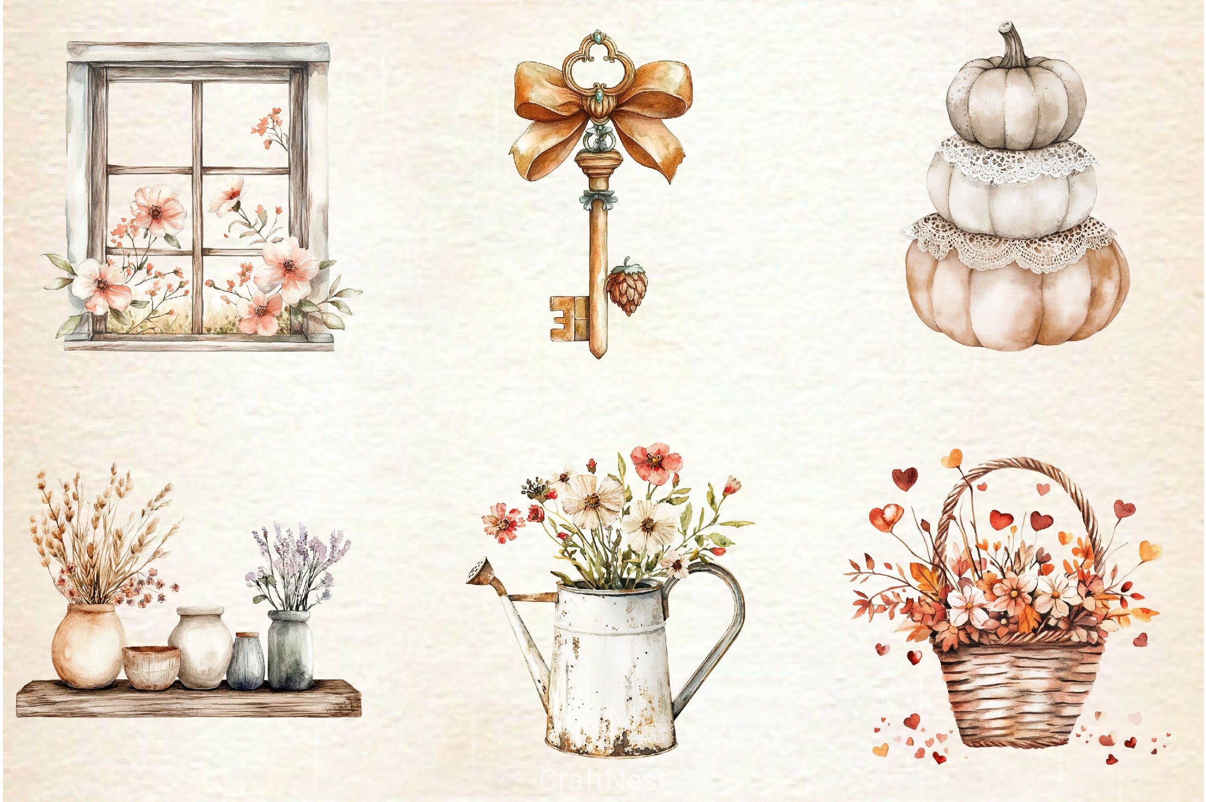 Neutral Rustic Coquette Fall Clipart Bundle 2 - CraftNest - Digital Crafting and Art