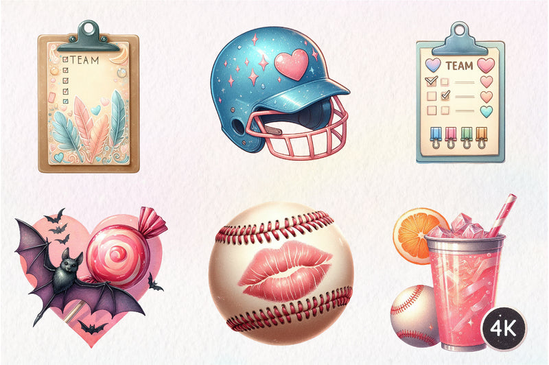 Retro Girly Baseball Clipart Bundle 1 - CraftNest - Digital Crafting and Art