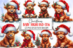 Christmas Baby Highland Cow Clipart Bundle - CraftNest - Digital Crafting and Art
