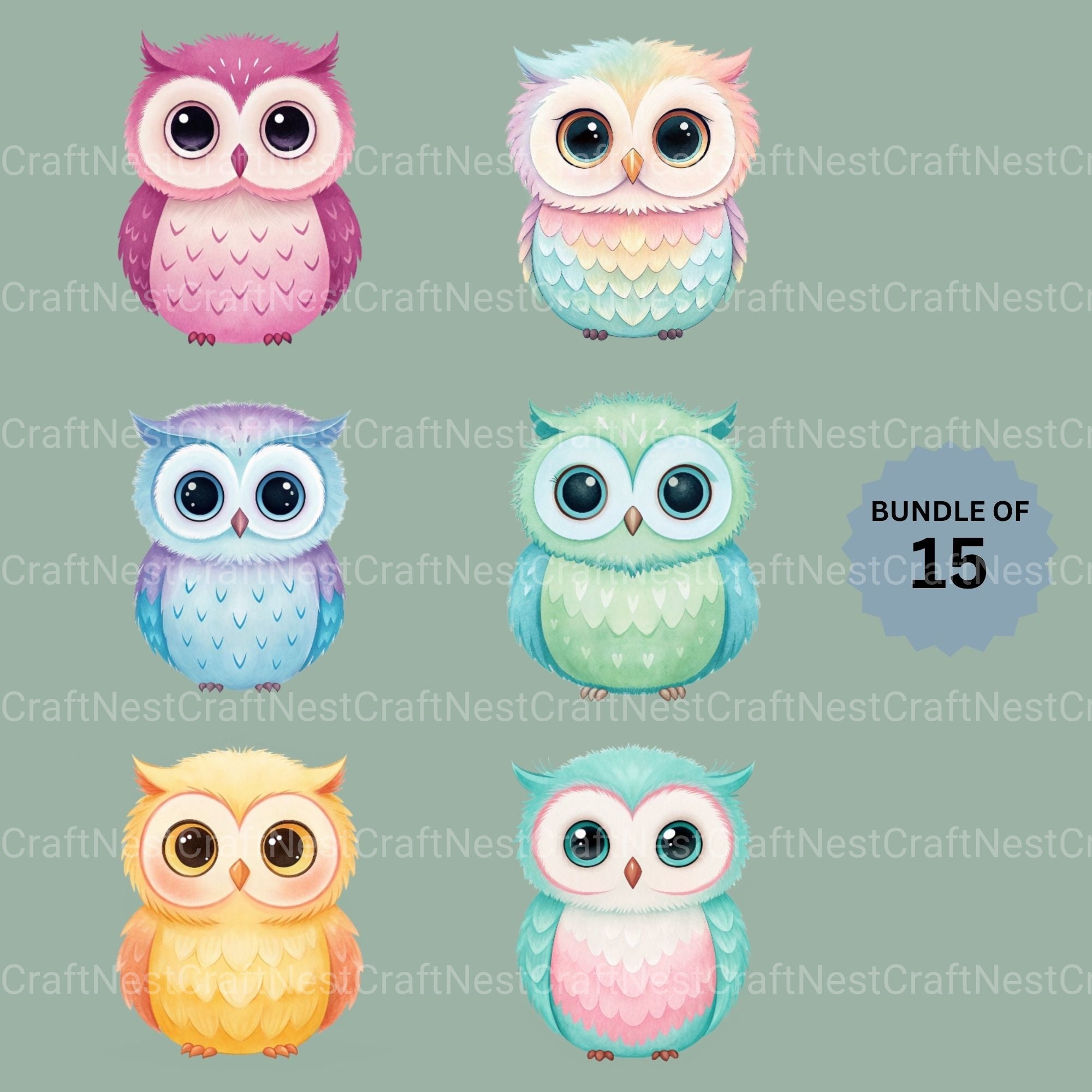 Pastel Owls Clipart Bundle - CraftNest - Digital Crafting and Art