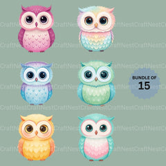 Pastel Owls Clipart Bundle - CraftNest - Digital Crafting and Art