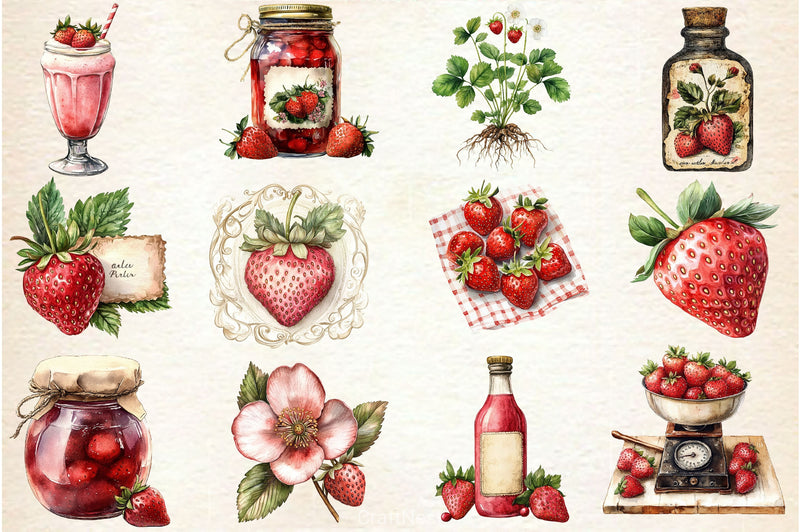 Vintage Strawberry Clipart Bundle - CraftNest - Digital Crafting and Art
