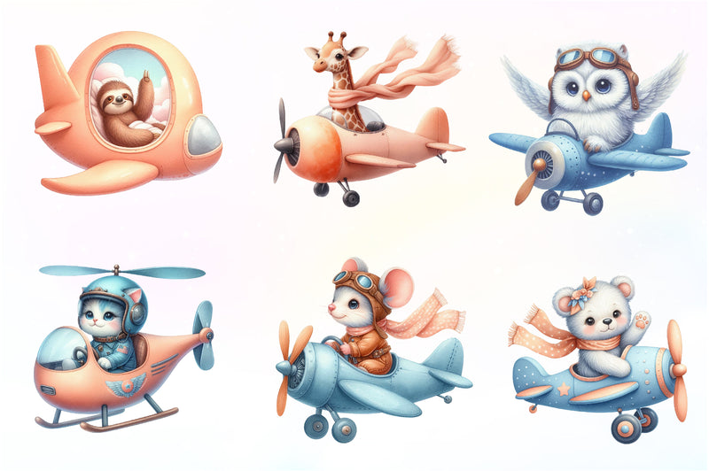 Airplane Cute Animals Clipart Bundle - CraftNest - Digital Crafting and Art