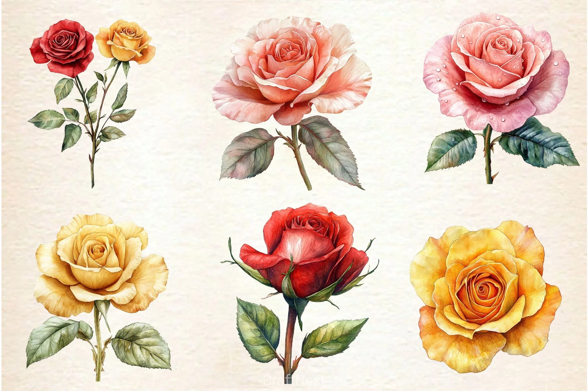 Spring Lithograph Roses Clipart Bundle - CraftNest - Digital Crafting and Art
