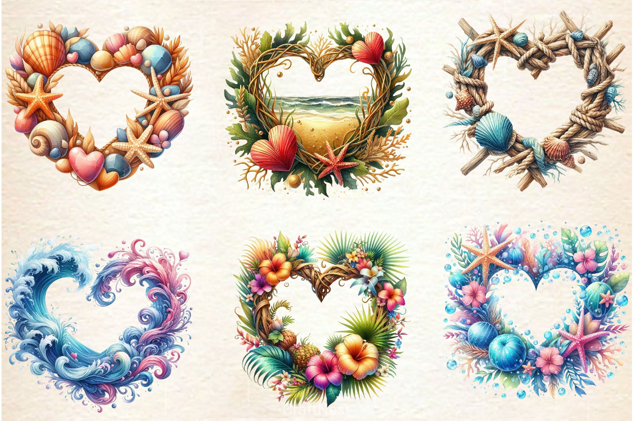 Heart Beach Frame Clipart Bundle - CraftNest - Digital Crafting and Art
