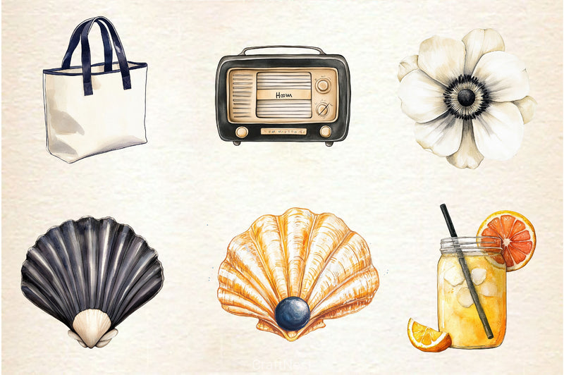 Ivory And Black Hello Summer Clipart Bundle - CraftNest - Digital Crafting and Art