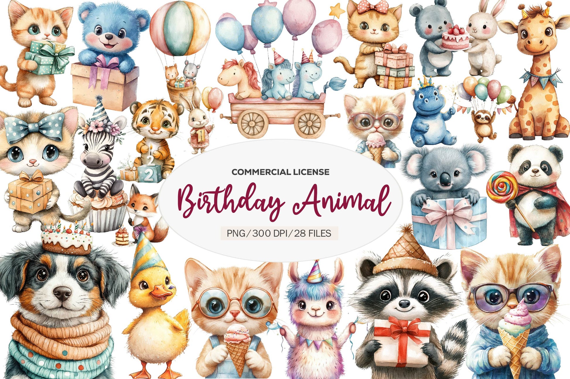 Birthday Baby Animal Party Clipart Bundle - CraftNest - Digital Crafting and Art