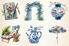 Blue Chinoiserie Summer Clipart Bundle 3 - CraftNest - Digital Crafting and Art