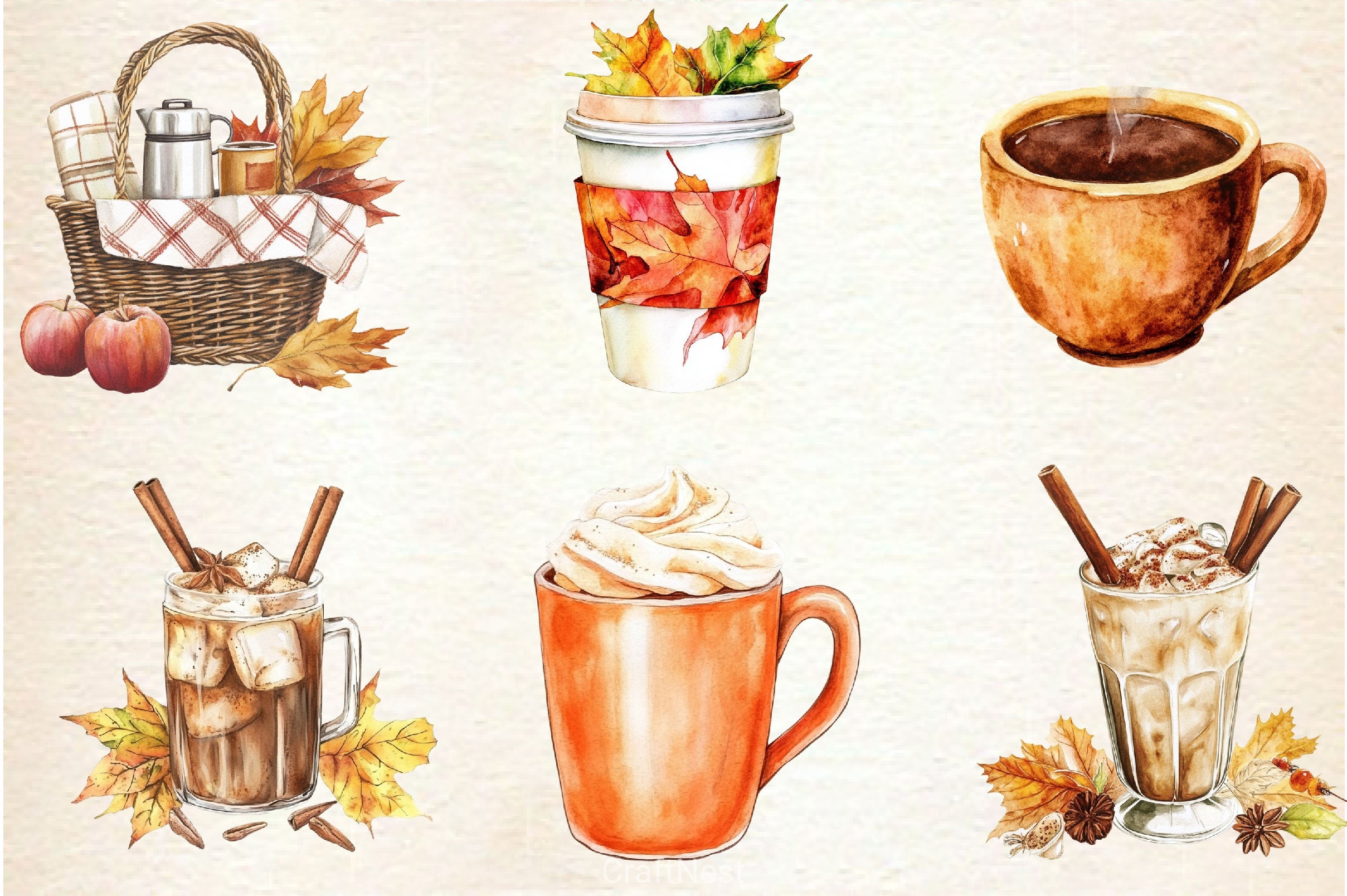 Cozy Autumn Coffee Clipart Bundle 2 - CraftNest - Digital Crafting and Art