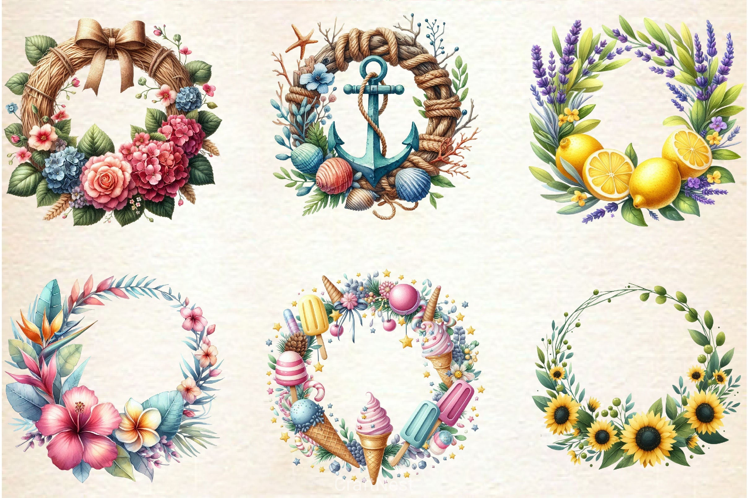 Summer Wreath Clipart Bundle - CraftNest - Digital Crafting and Art