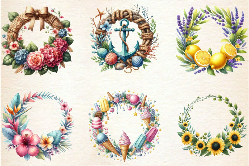 Summer Wreath Clipart Bundle - CraftNest - Digital Crafting and Art