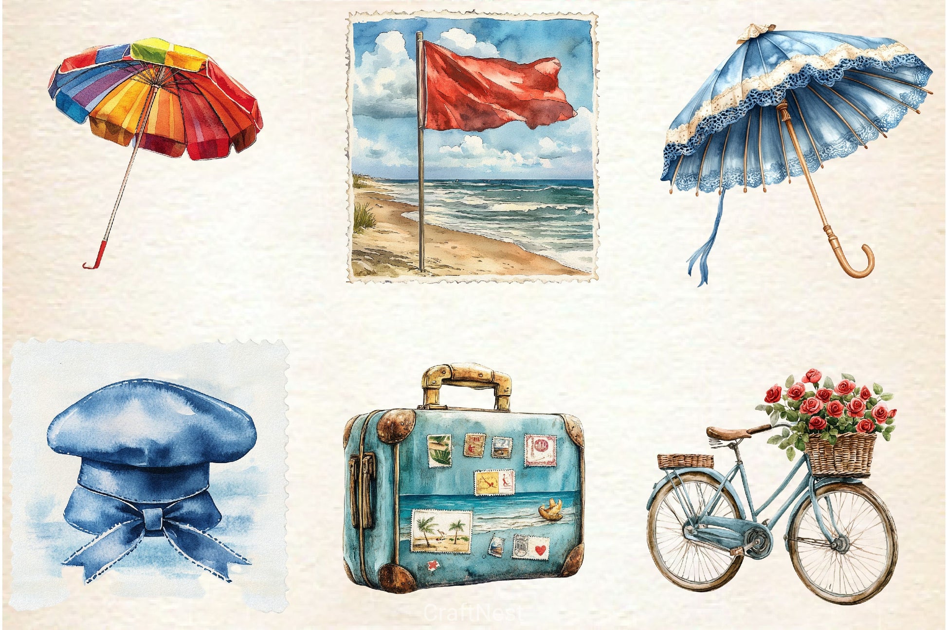 Vintage Summer Beach Clipart Bundle 4 - CraftNest - Digital Crafting and Art