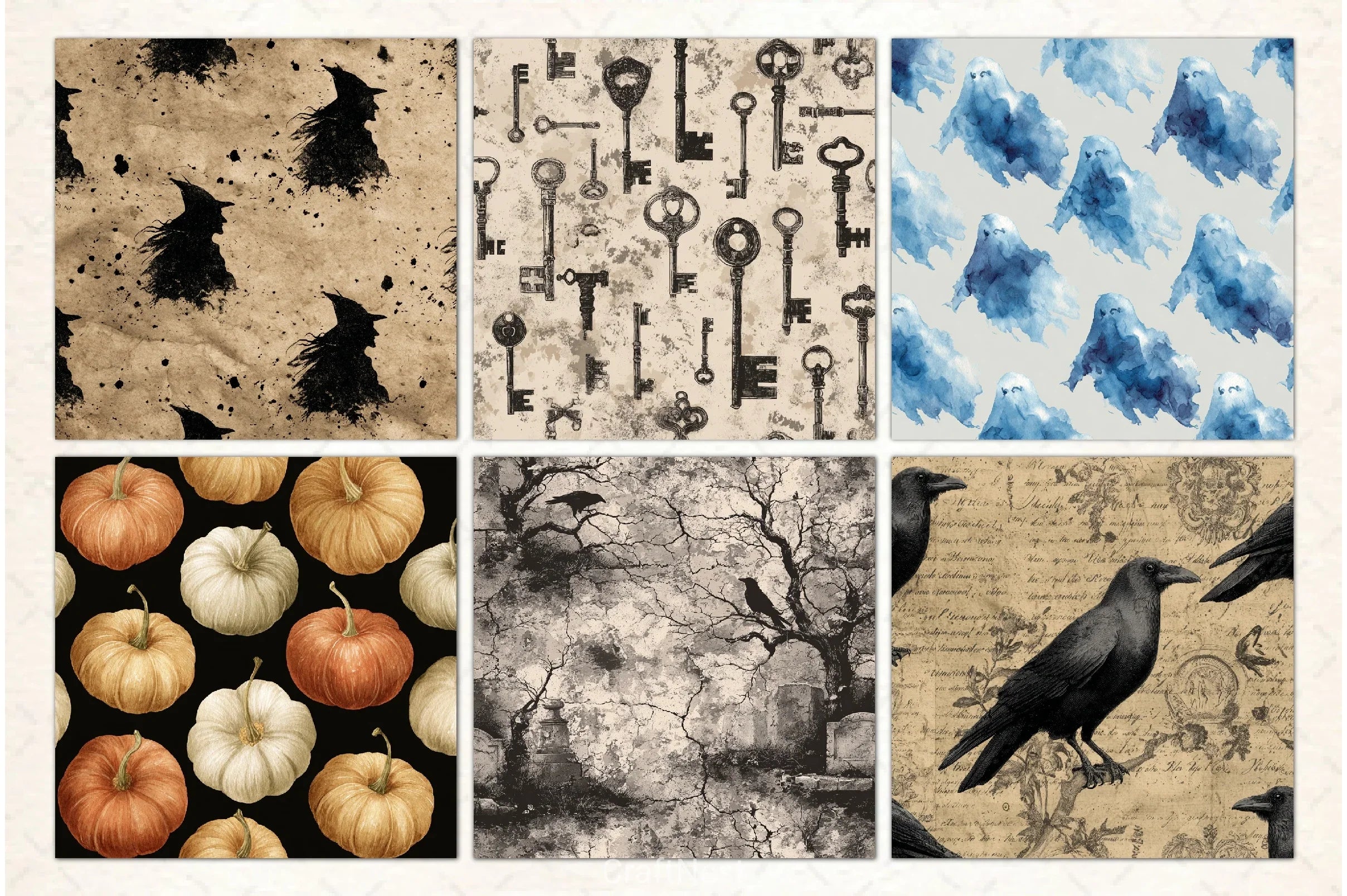 Vintage Halloween Digital Paper - CraftNest - Digital Crafting and Art