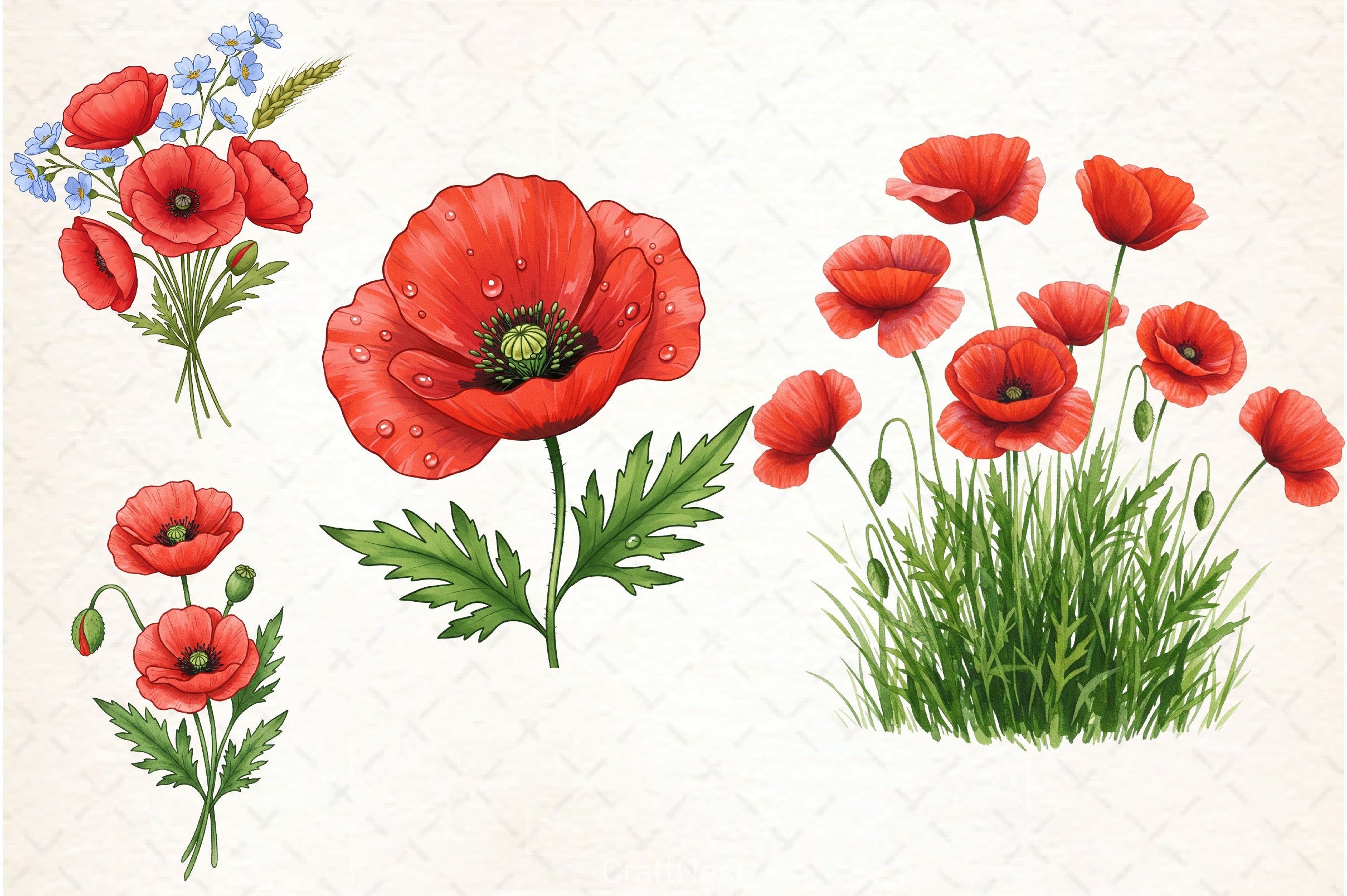 Poppies Clipart Bundle 1 - CraftNest - Digital Crafting and Art