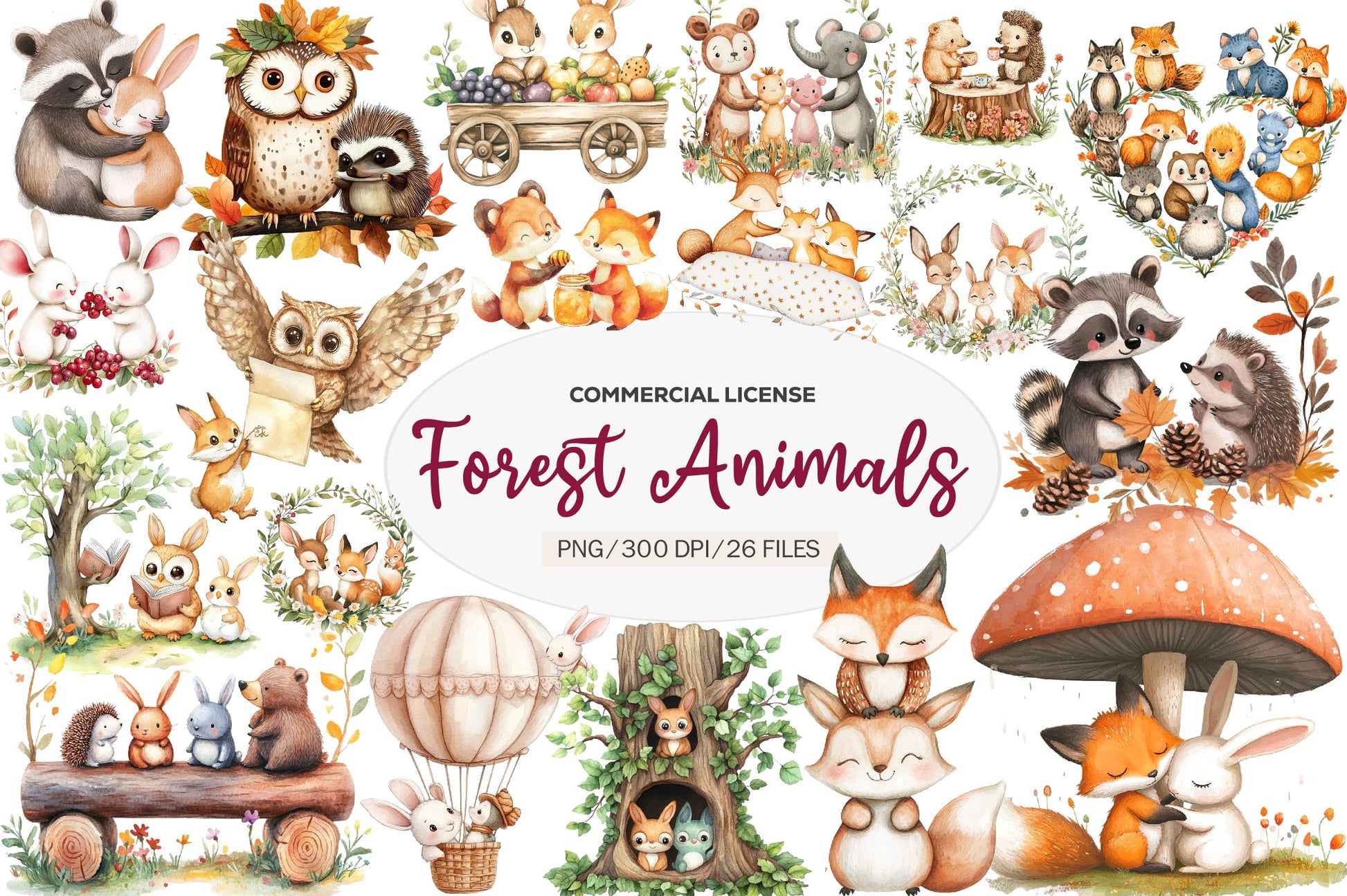 Woodland Forest Animals Friends Clipart Bundle - CraftNest - Digital Crafting and Art