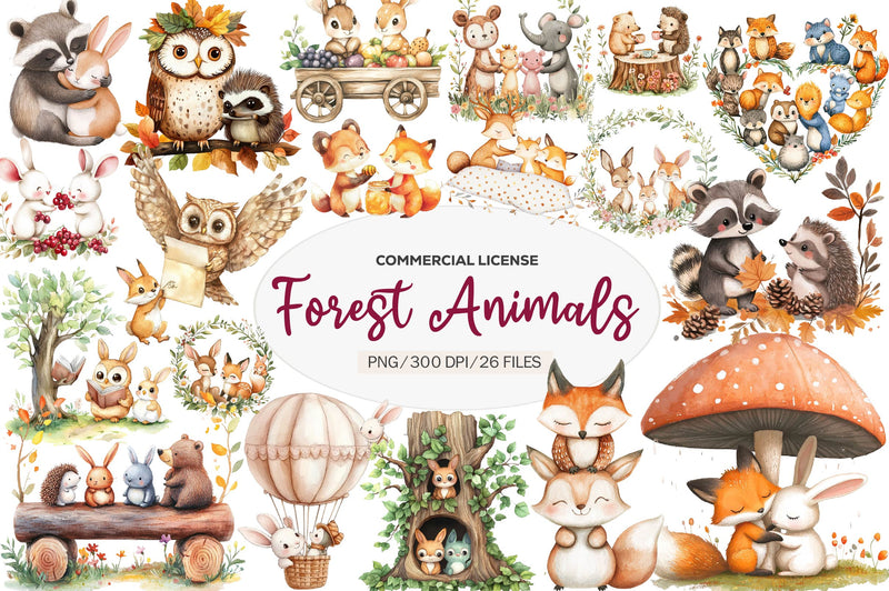 Woodland Forest Animals Friends Clipart Bundle - CraftNest - Digital Crafting and Art