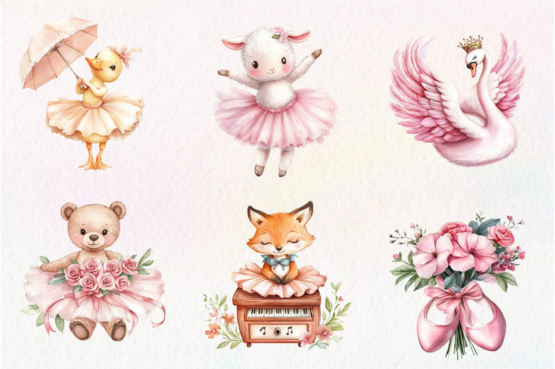 Cute Pink Ballerina Animals Clipart Bundle - CraftNest - Digital Crafting and Art