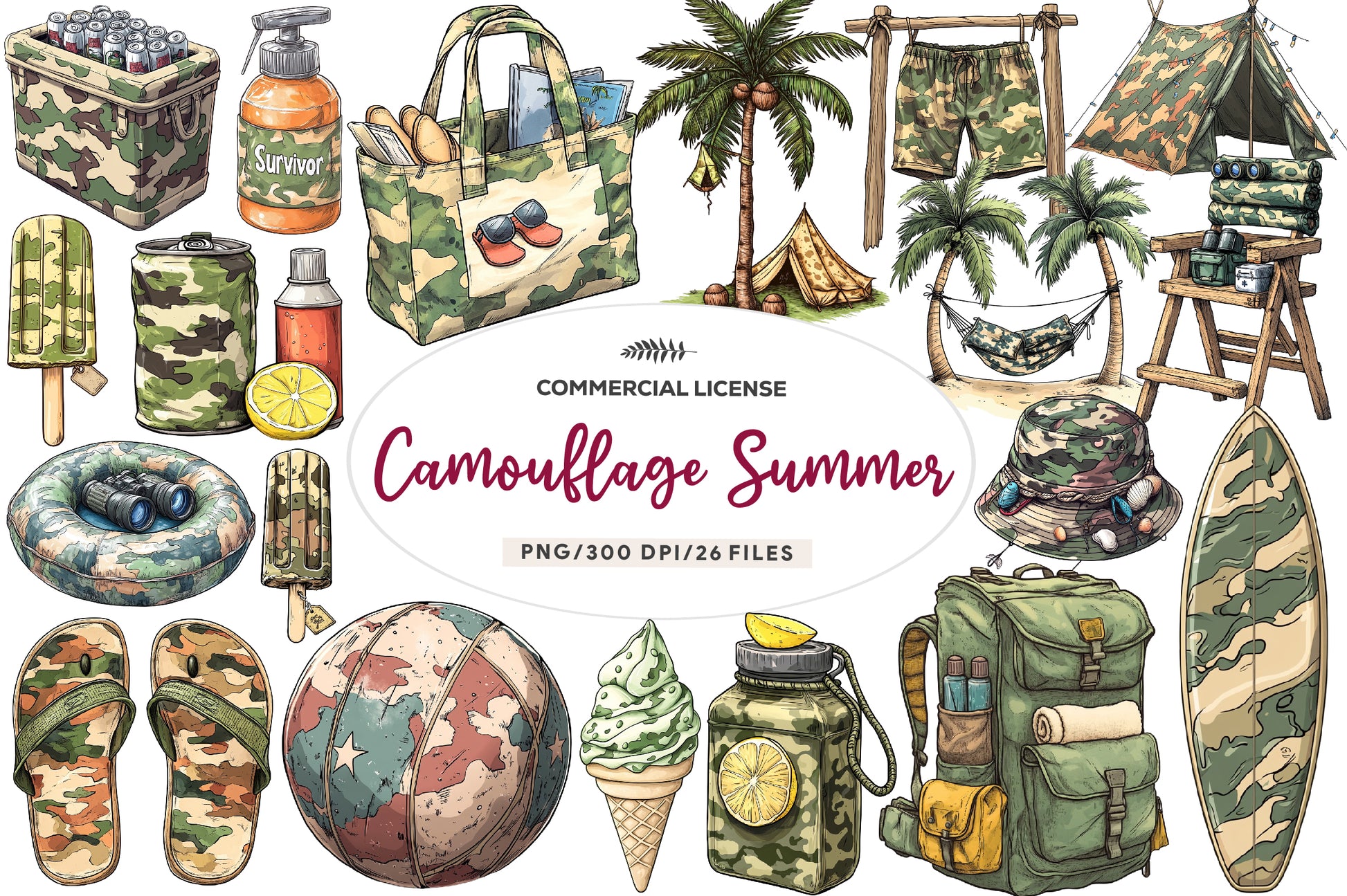 Camouflage Summer Elements Clipart Bundle - CraftNest - Digital Crafting and Art