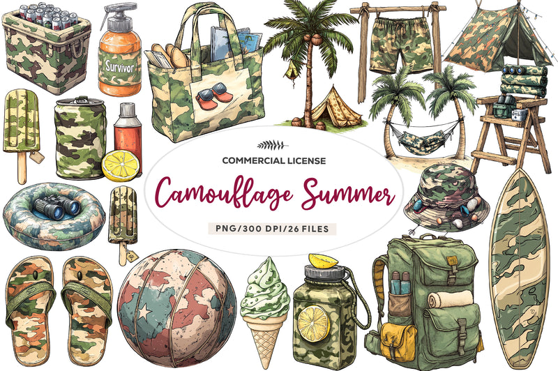 Camouflage Summer Elements Clipart Bundle - CraftNest - Digital Crafting and Art