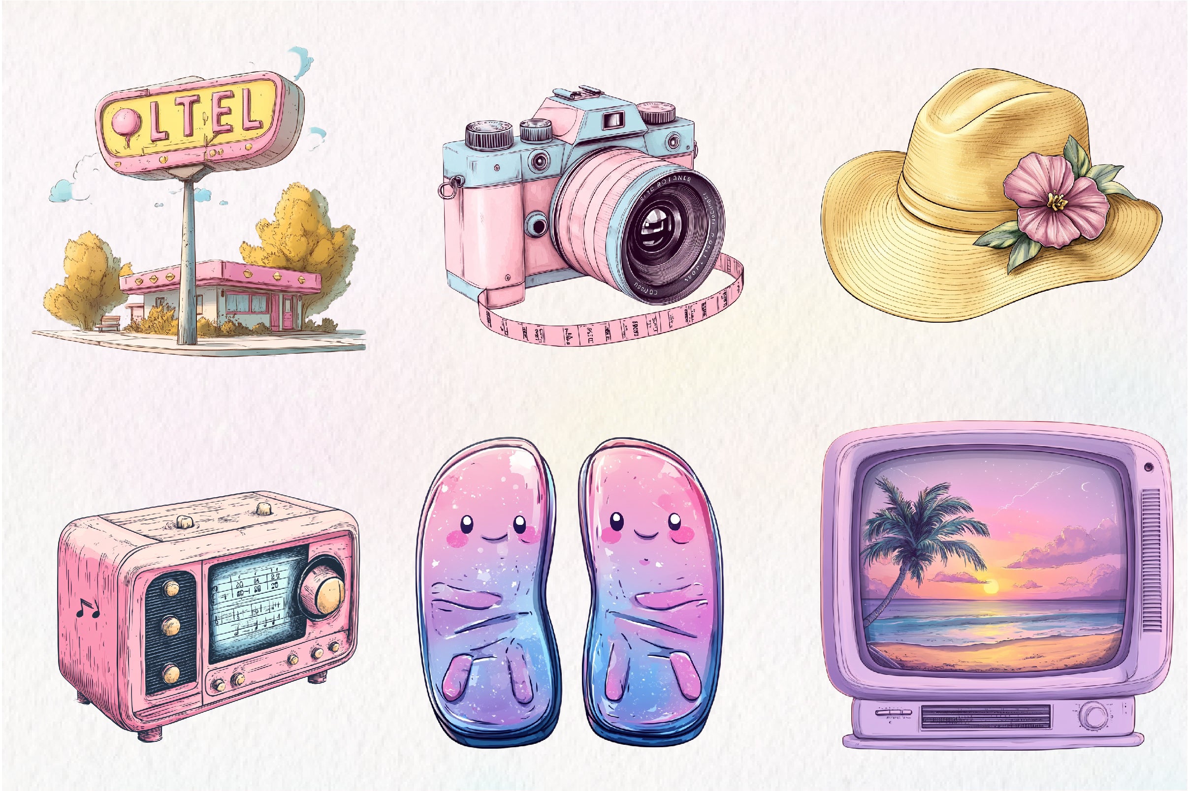 Cute Retro Summer Clipart Bundle - CraftNest - Digital Crafting and Art