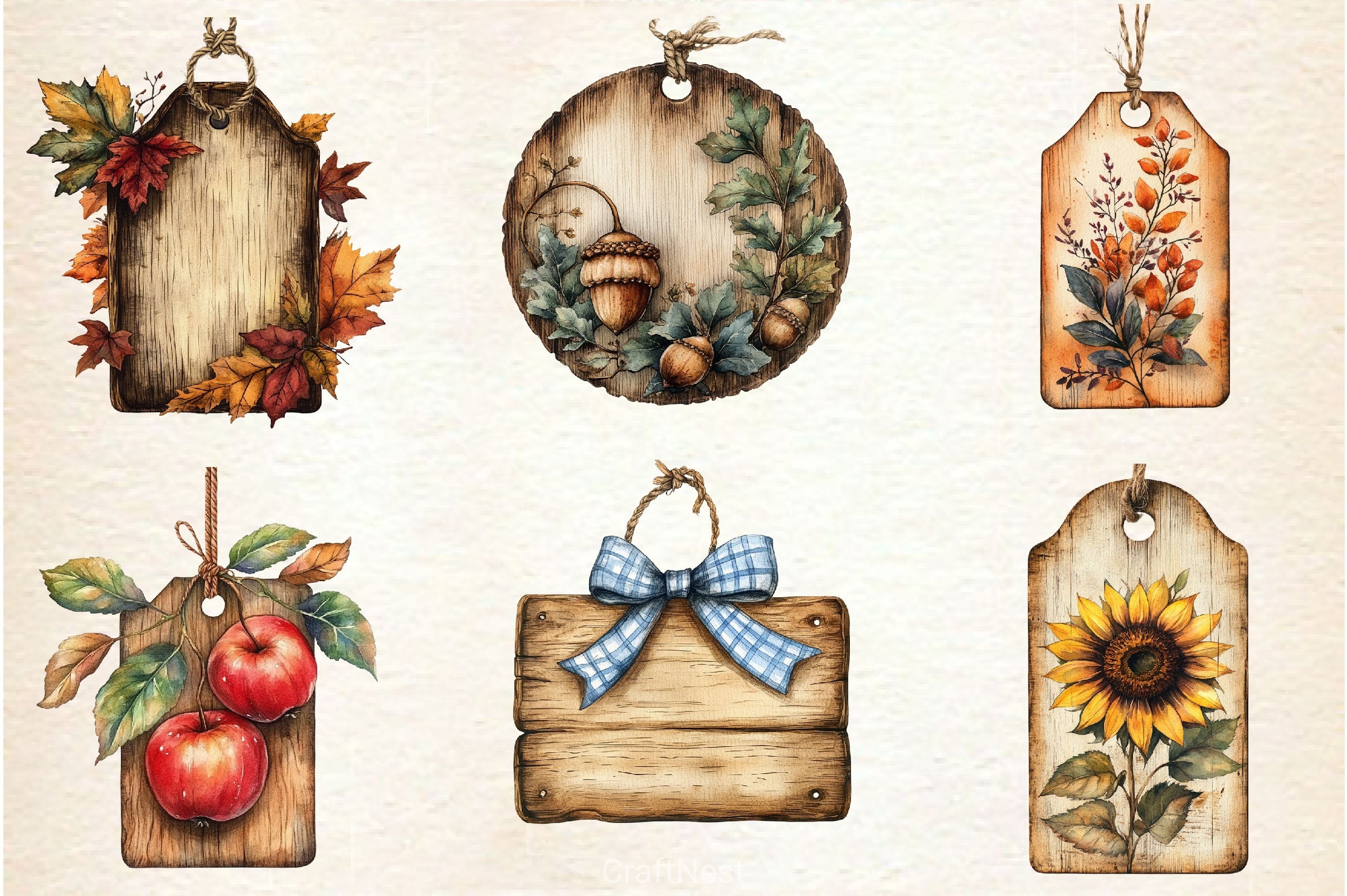 Vintage Wooden Autumn Tags Clipart Bundle 2 - CraftNest - Digital Crafting and Art