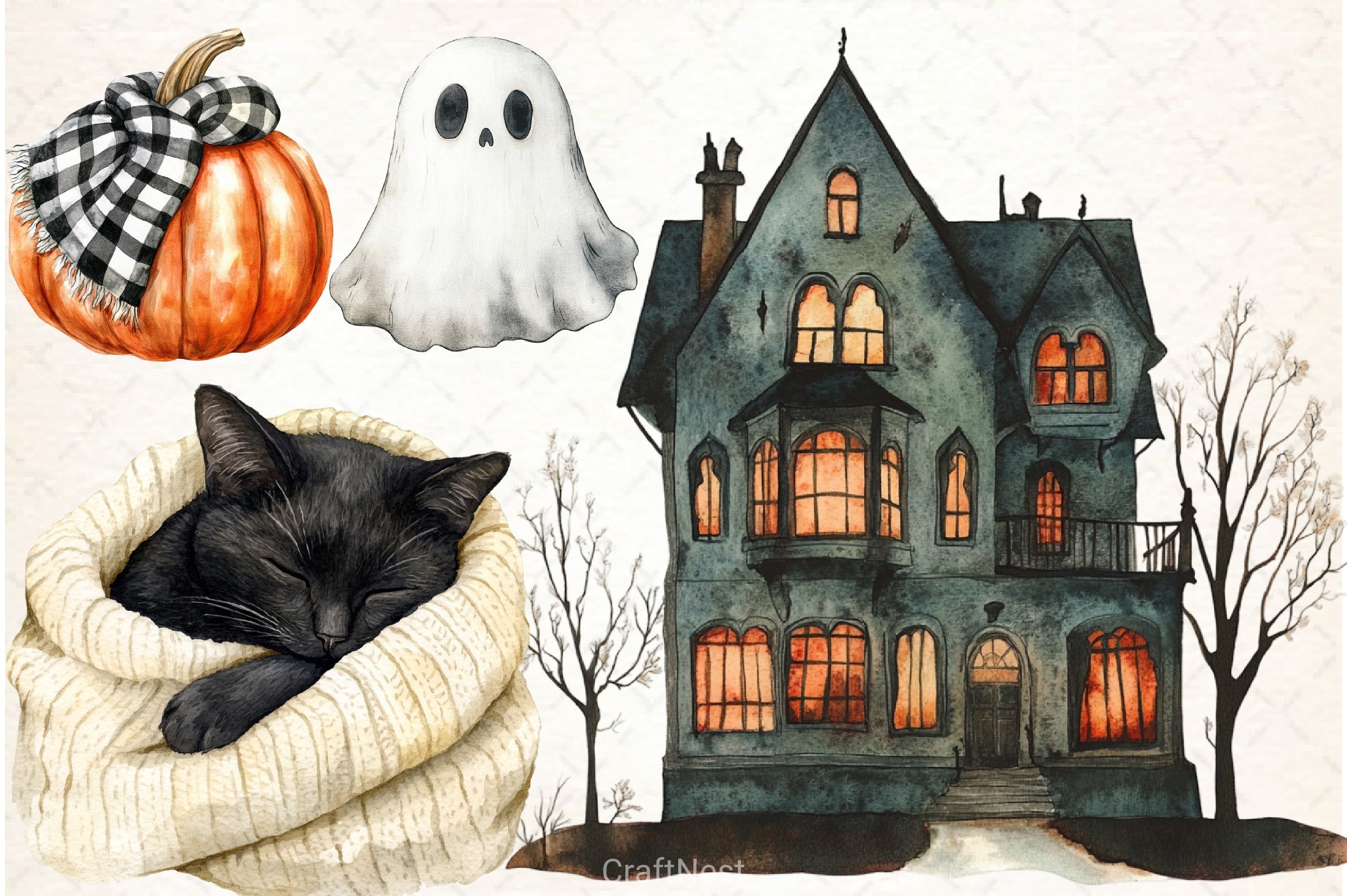 Creepy Cozy Halloween Clipart Bundle 1 - CraftNest - Digital Crafting and Art
