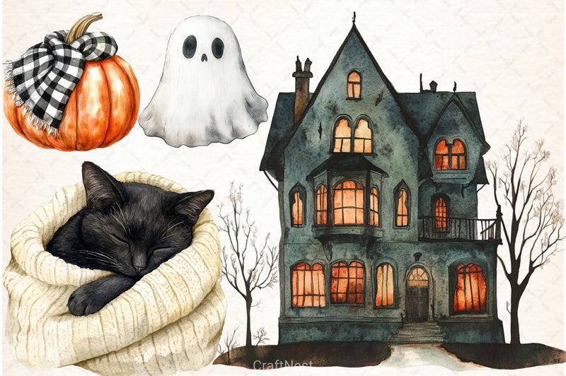 Creepy Cozy Halloween Clipart Bundle 1 - CraftNest - Digital Crafting and Art
