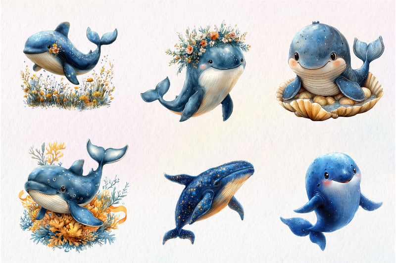 Whale Blue Whale Clipart Bundle - CraftNest - Digital Crafting and Art