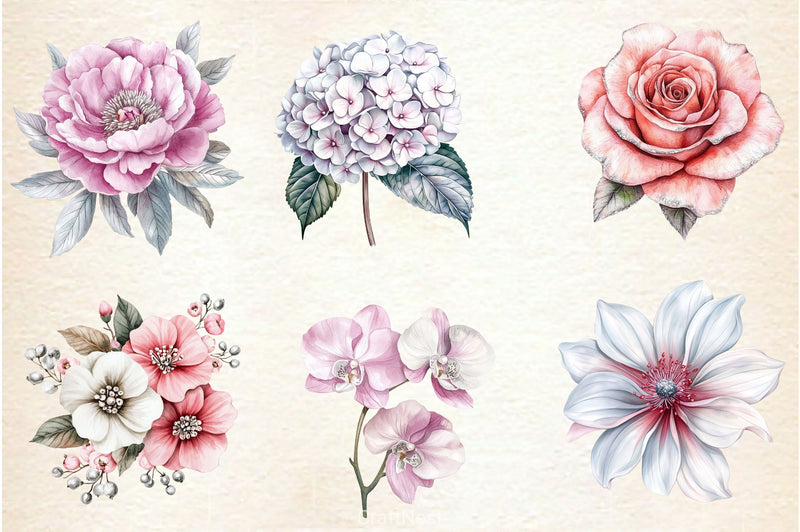 Pink White And Silver Floral Clipart Bundle - CraftNest - Digital Crafting and Art