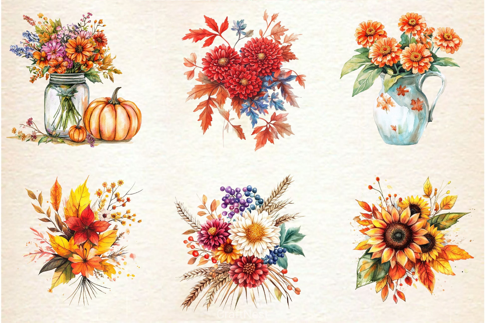 Fall Flowers Clipart Bundle 2 - CraftNest - Digital Crafting and Art
