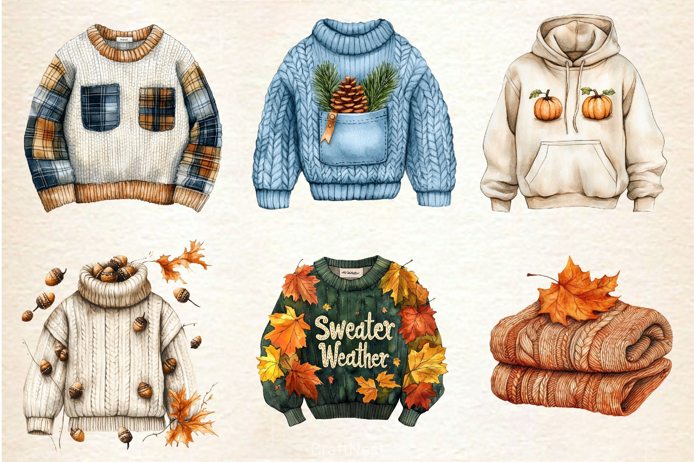 Sweater Weather Fall Clipart Bundle - CraftNest - Digital Crafting and Art