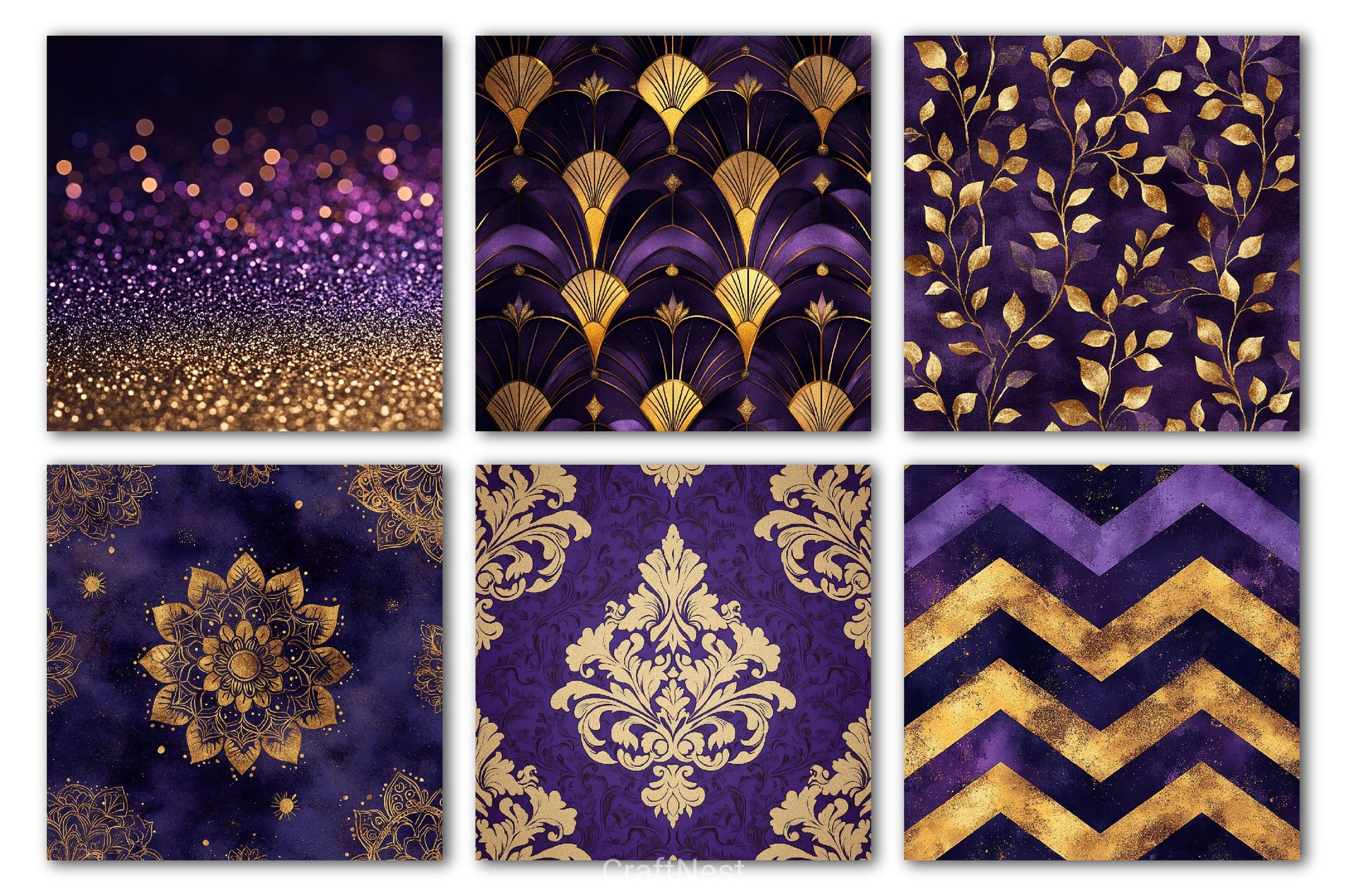 Purple And Gold Glitter Digital Paper - CraftNest - Digital Crafting and Art