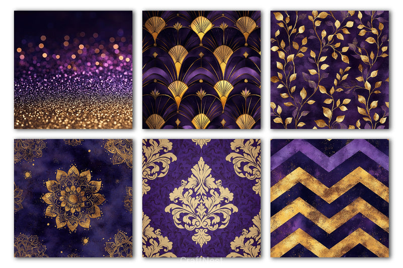 Purple And Gold Glitter Digital Paper - CraftNest - Digital Crafting and Art