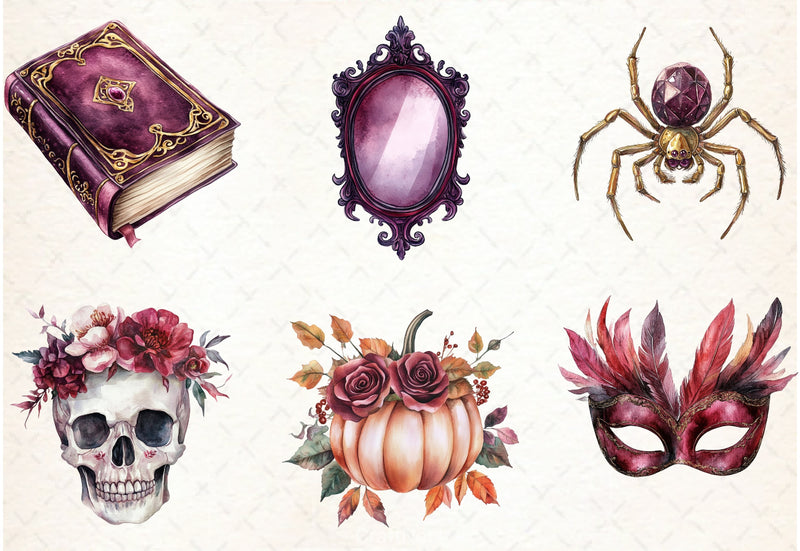 Burgundy Halloween Clipart Bundle - CraftNest - Digital Crafting and Art