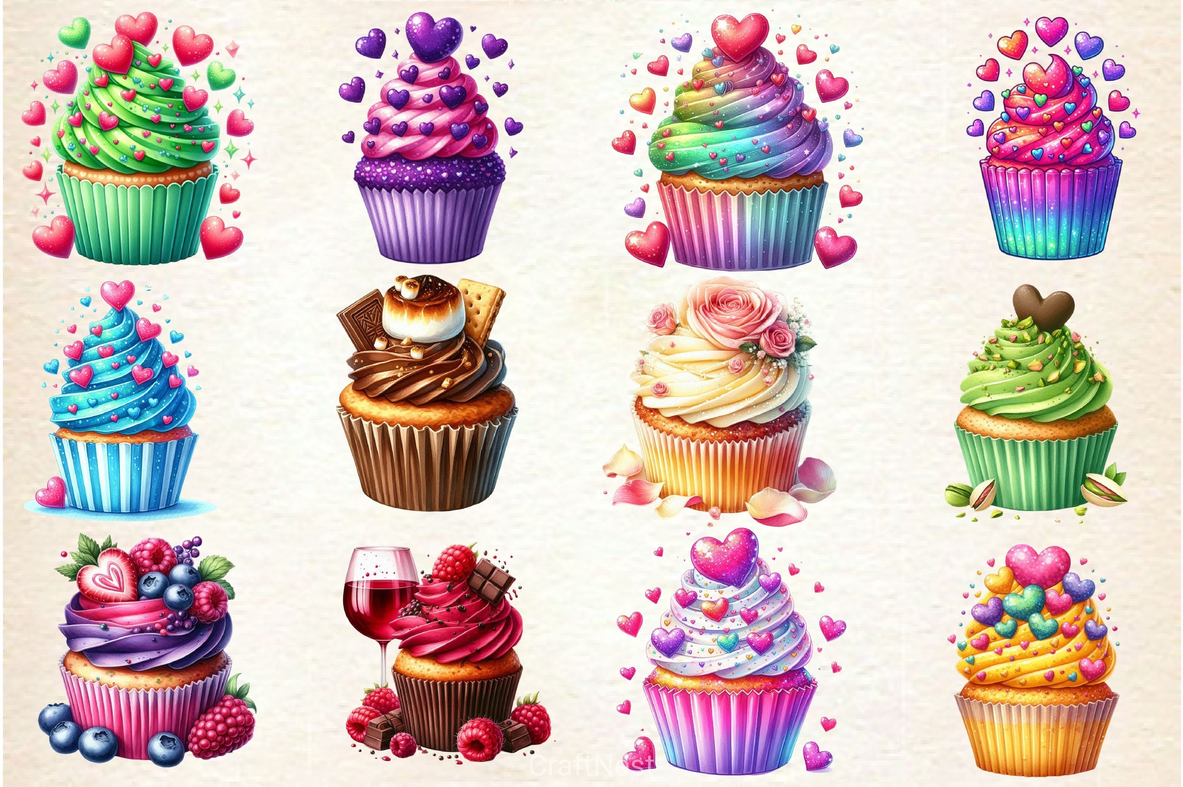 Valentine Cupcake Clipart Bundle 1 - CraftNest - Digital Crafting and Art
