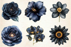 Glitter Luxury Black Spring Flower Clipart Bundle 2 - CraftNest - Digital Crafting and Art