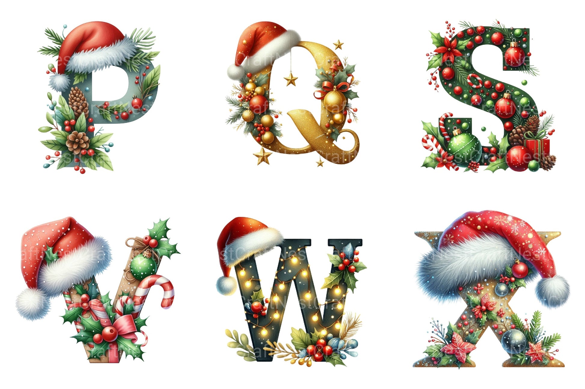 Christmas Alphabet Letters Santa Hat Clipart Bundle - CraftNest - Digital Crafting and Art